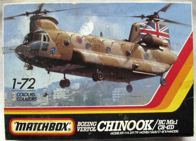 Matchbox 1/72 Boeing Vertol Chinook CH-47D / HC Mk.1 BAGGED - RAF No. 18 Squadron Falkland Isles 1982 / US Army 159th Aviation Battalion 101st Airborne Fort Campbell KY / RAF No. 7 Sq Odiham 1986 / RAF  'BRITFORLEB' Task Force Lebanon 1964, PK-413 plastic model kit